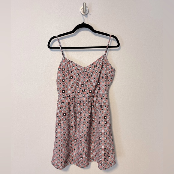 J. Crew Geometric Pattern‎ Cami Dress Coral, White and Black Size 8 - Picture 1 of 4